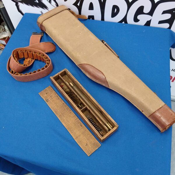 Vintage French leg of mutton gun case with cleaning kit.