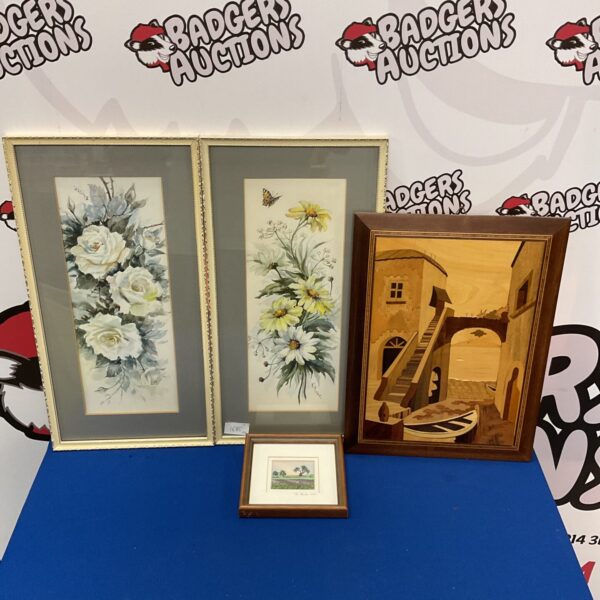 Vintage floral watercolour paintings signed Elmer, delicate still life art.