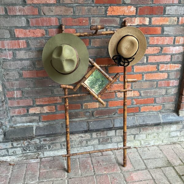 Vintage mid-century bamboo coat rack with mirror.