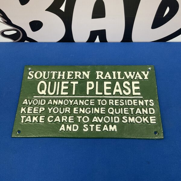 Vintage Southern Railway "Quiet Please" cast iron wall plaque.