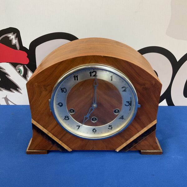 Vintage Gufa mantle clock with Westminster chime, classic wooden design.