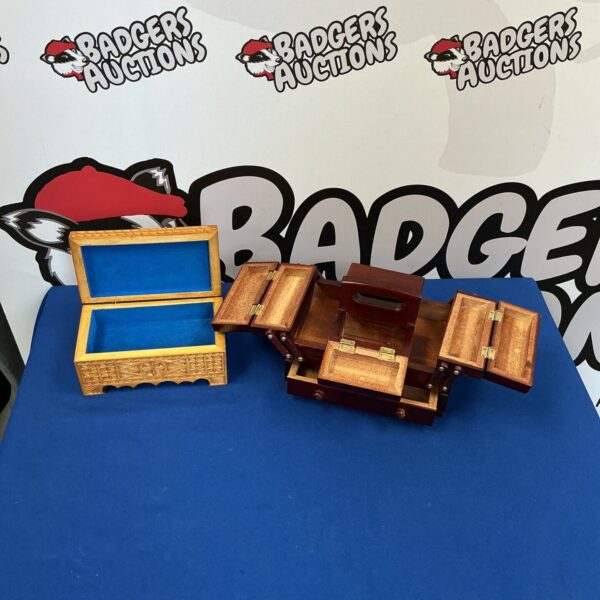 Pair of vintage wooden jewellery boxes for storage.