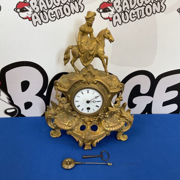 Antique Japy Freres mantle clock with equestrian figure.