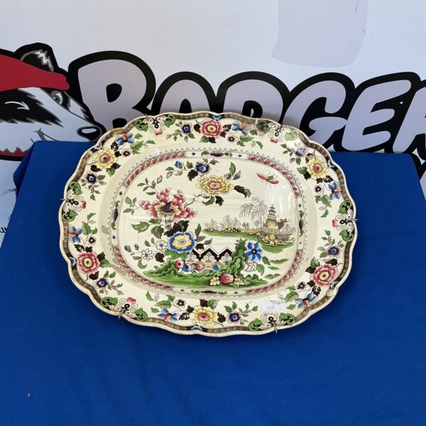 Vintage Victorian meat plate with landscape scene.
