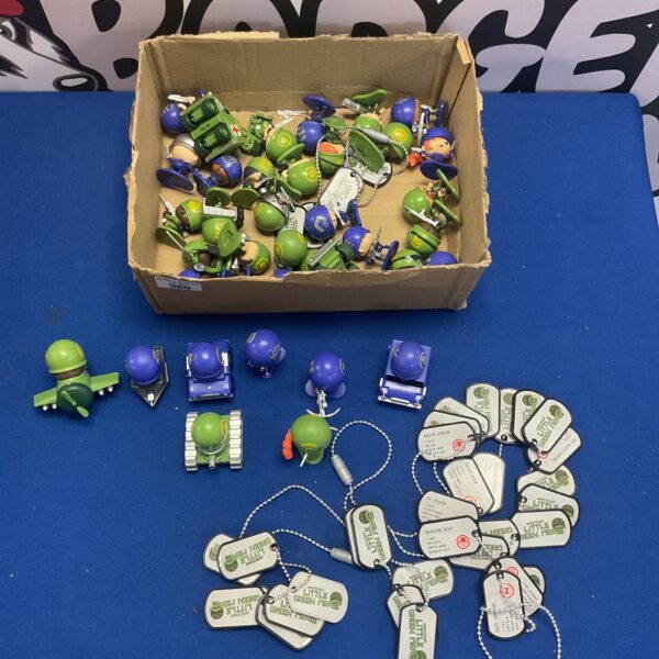 Large collection of vintage green army men and tanks.