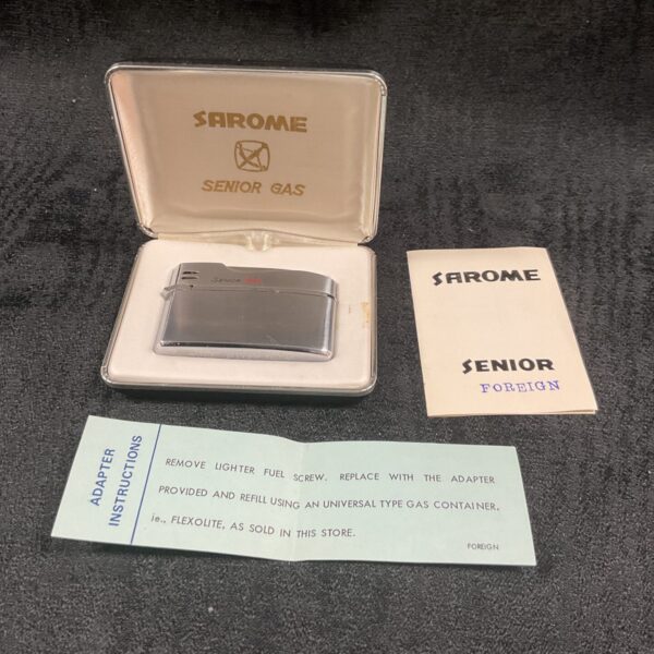 Silver Sarome Senior gas lighter, vintage collectible.