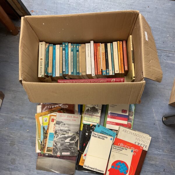 Vintage book lot featuring Penguin history and guide books.