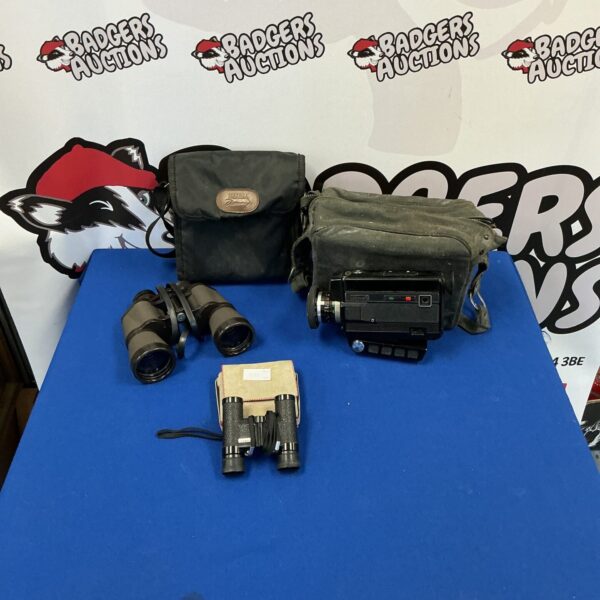 Vintage Pentax binoculars and Hanimex 8mm camera lot for collectors.