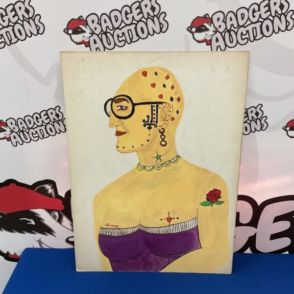Signed watercolour portrait of a punk rocker with bold makeup.