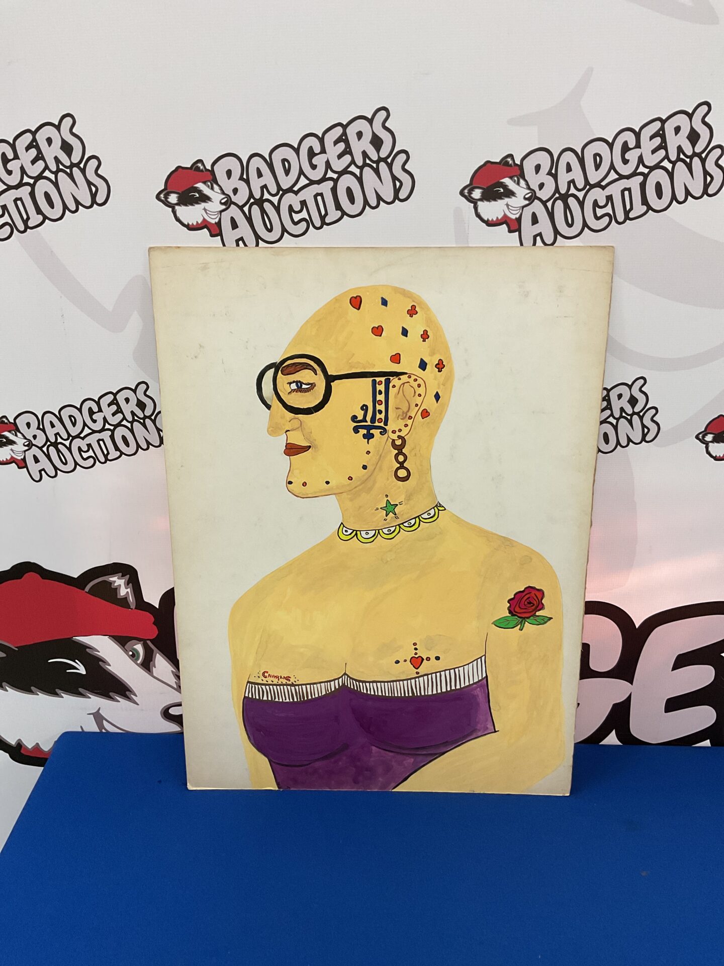 727 signed watercolour portrait of a punk rocker