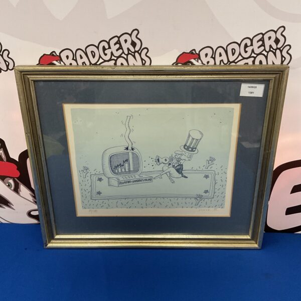 Signed 1985 Mayk political cartoon depicting the rise of the dollar.