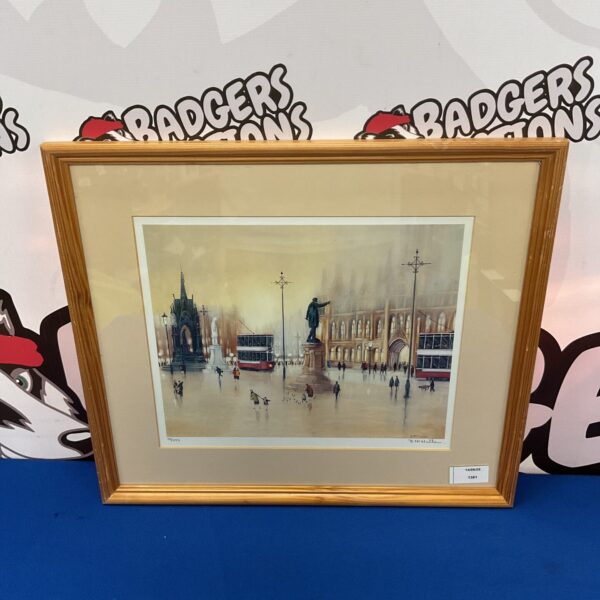 Signed B McMullen limited edition print of a tram in a northern city.