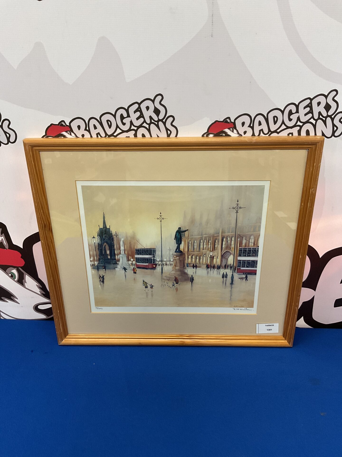 737 b mcmullen limited edition signed print of tram & figures in northern city