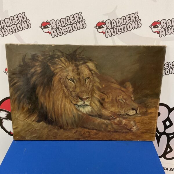 1903 Herbert Williams oil painting of majestic lions.