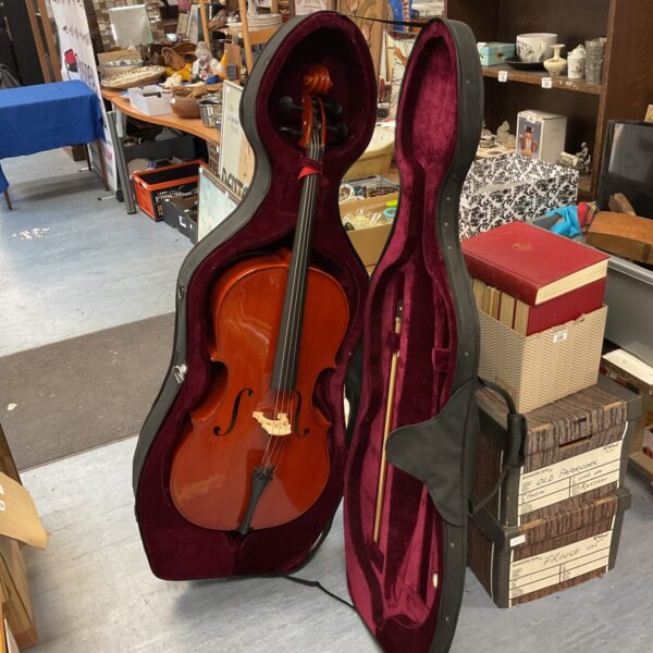 Gear 4 Music 3/4 cello in a hard case, musical instrument.