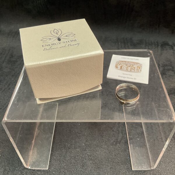 Silver heart spinner ring by Energy Stone, size O.