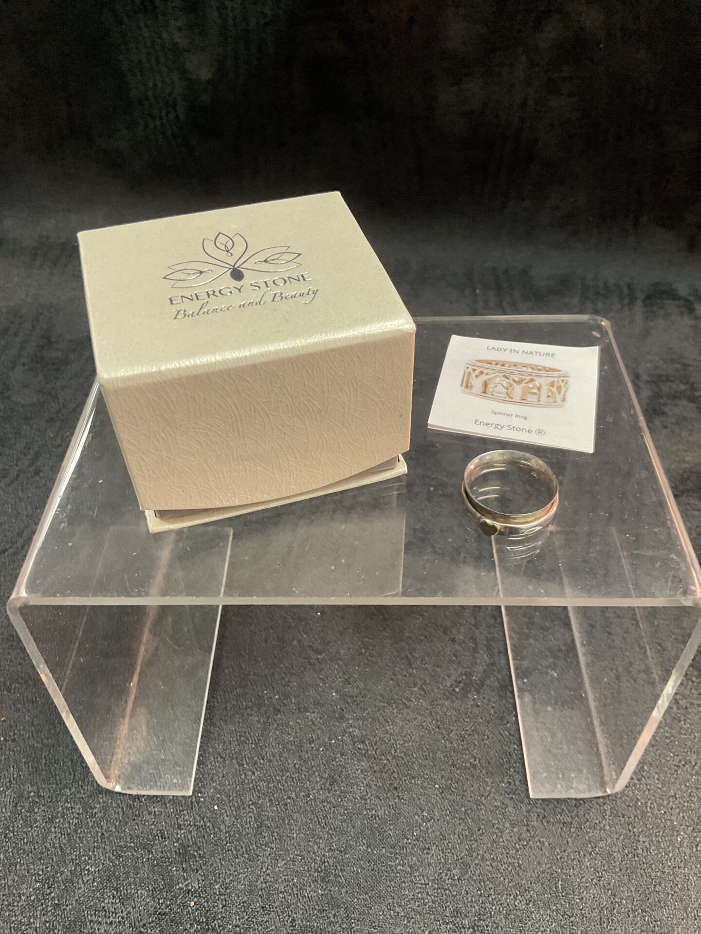 916 Energy stone simple heart Silver Ring with spinner size O