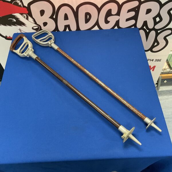 Pair of vintage wooden shooting sticks for hunting.