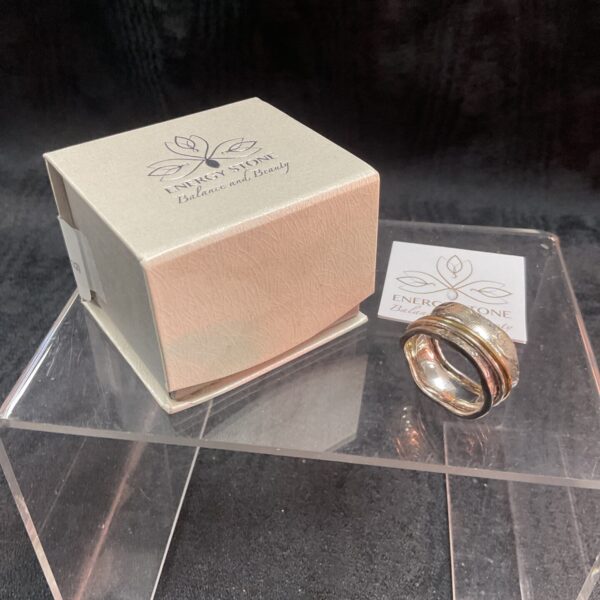 Silver spinner ring with adjustable band, Energy Stone Meadow Petite.