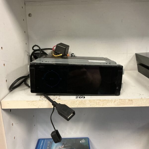 Black JVC KD-AVX44 car radio unit for vehicle entertainment.