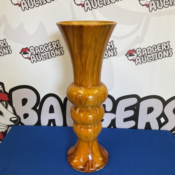 Large wooden fluted vase, decorative home accent.