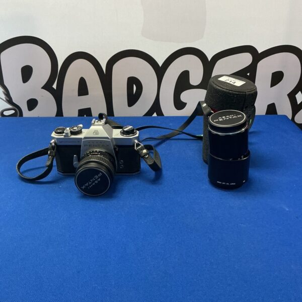 Vintage Asahi Pentax Spotmatic F 35mm film camera with lens.