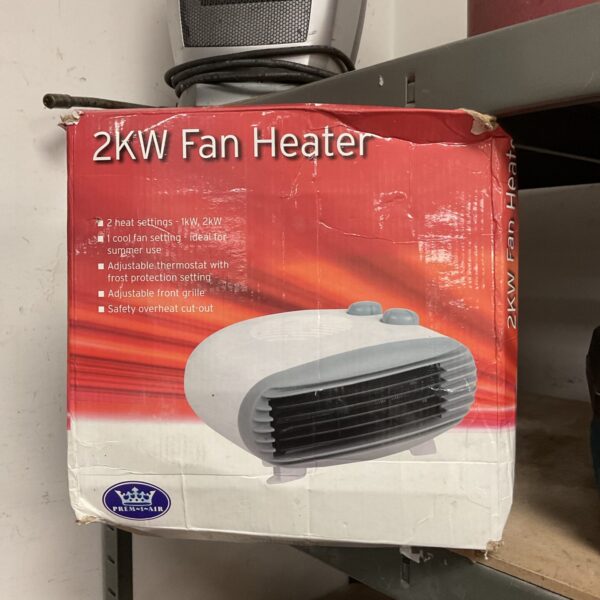 Front view of a 2kw fan heater for supplemental warmth.