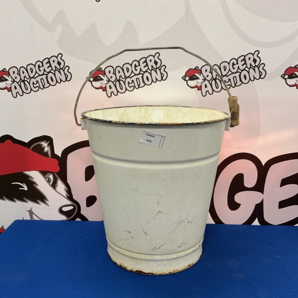 Vintage galvanised metal bucket with enamel coating.