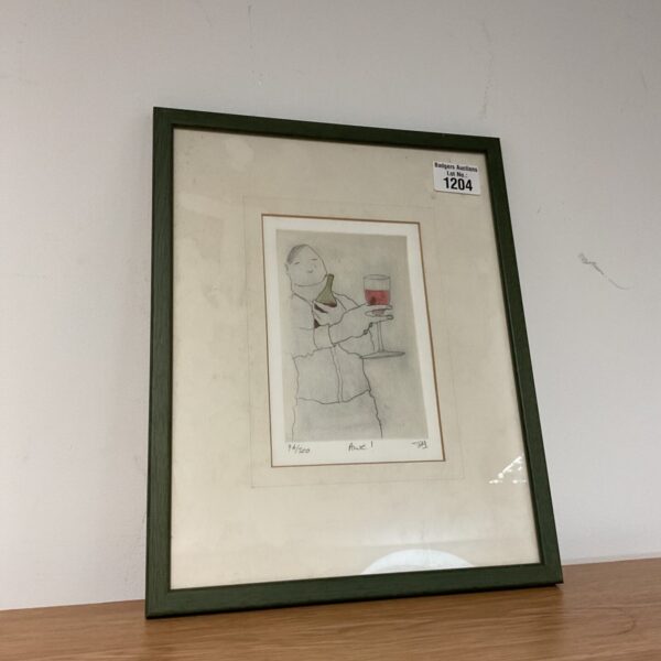 Signed limited edition print of a gentleman drinking wine.