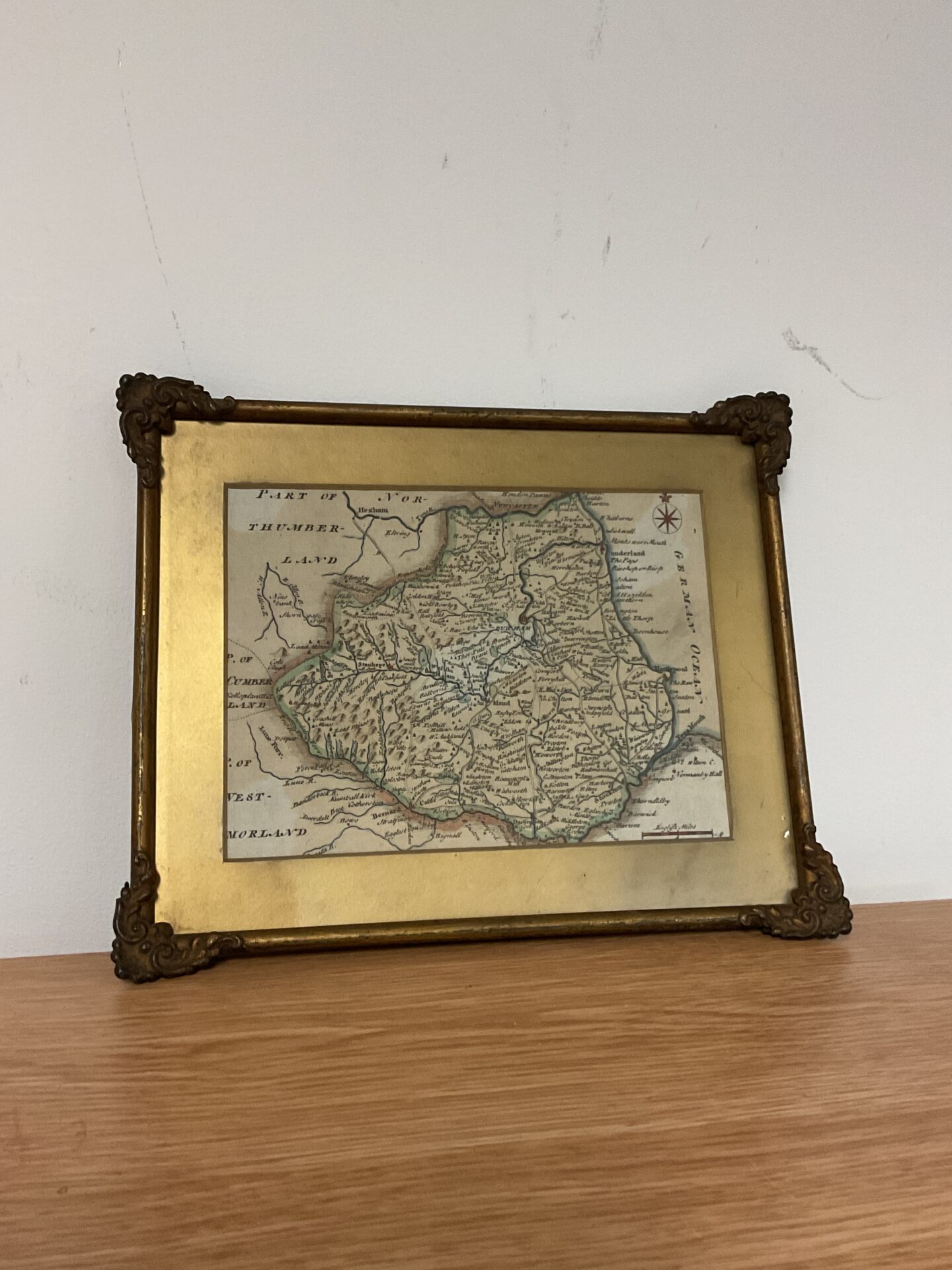 1206 Antique brass framed hand coloured map of Lincolnshire