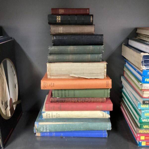 Lot of antique and vintage books including Holy Bibles.