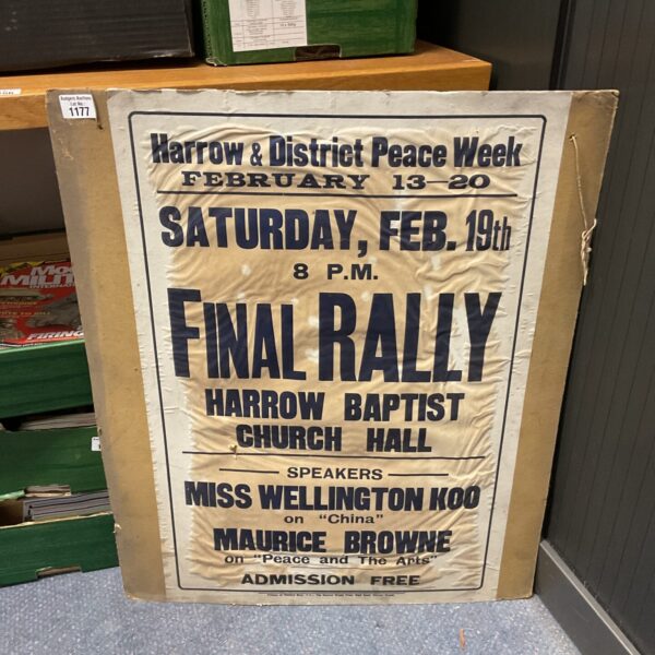 Vintage Harrow & District Peace Week poster advertising a rally.