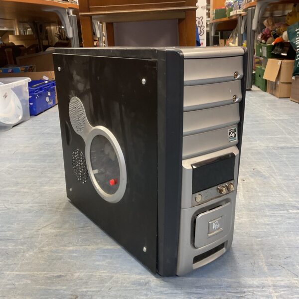 Retro gaming PC tower with Amd Athlon processor.