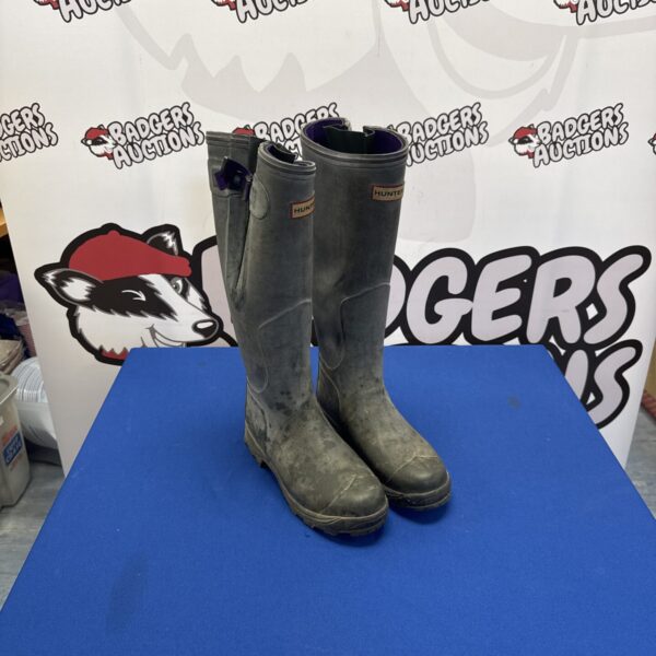 Ladies’ size 6 Hunter wellington boots showing wear.