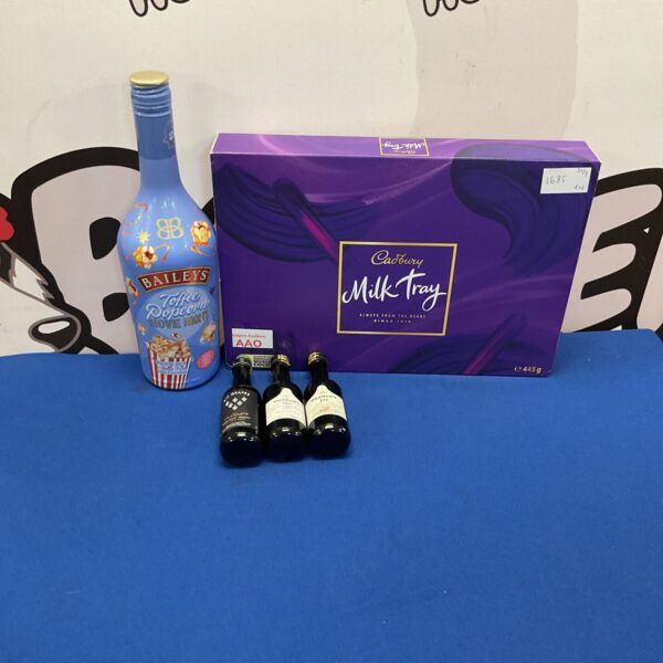 Mixed lot of food and drink including Baileys, port and Cadbury.