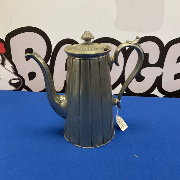 Antique pewter coffee pot by Thomas Otley, front view.