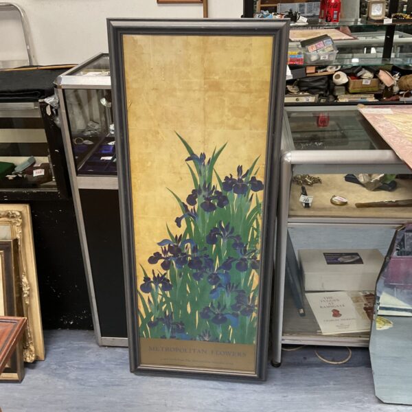 Vintage Metropolitan Museum floral exhibition poster with irises.