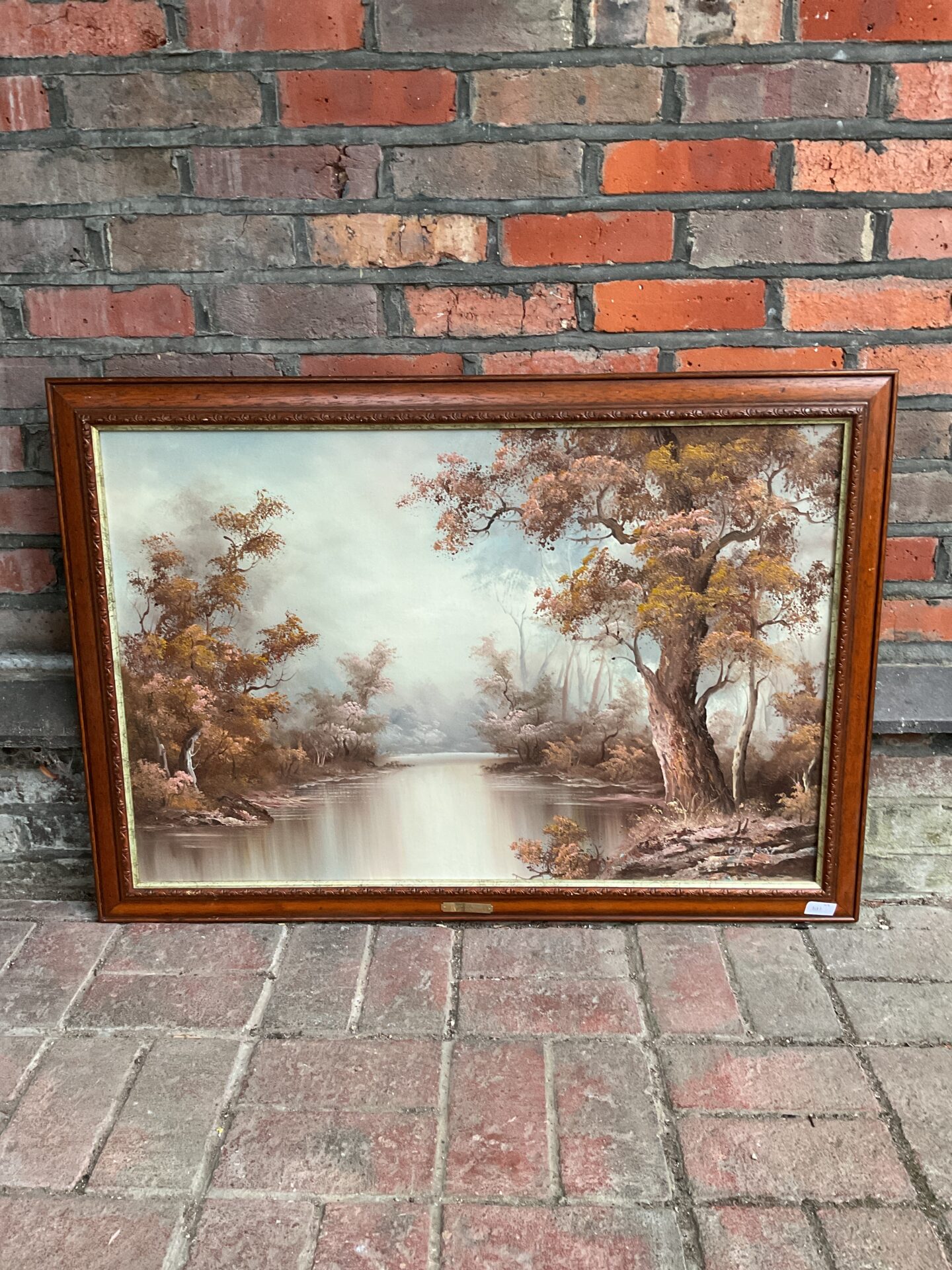 083 cafieri framed oil on board of a woodland river scene