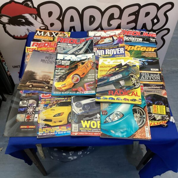 Collection of classic fast car magazines for enthusiasts.