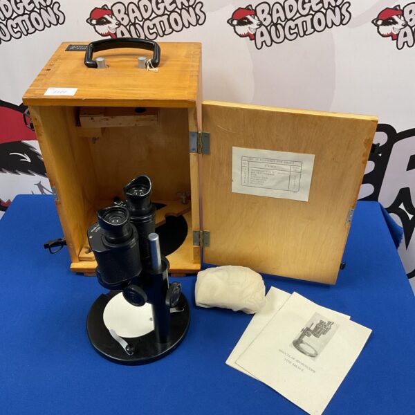 Vintage USSR binocular microscope BM-51-2 in wooden case.