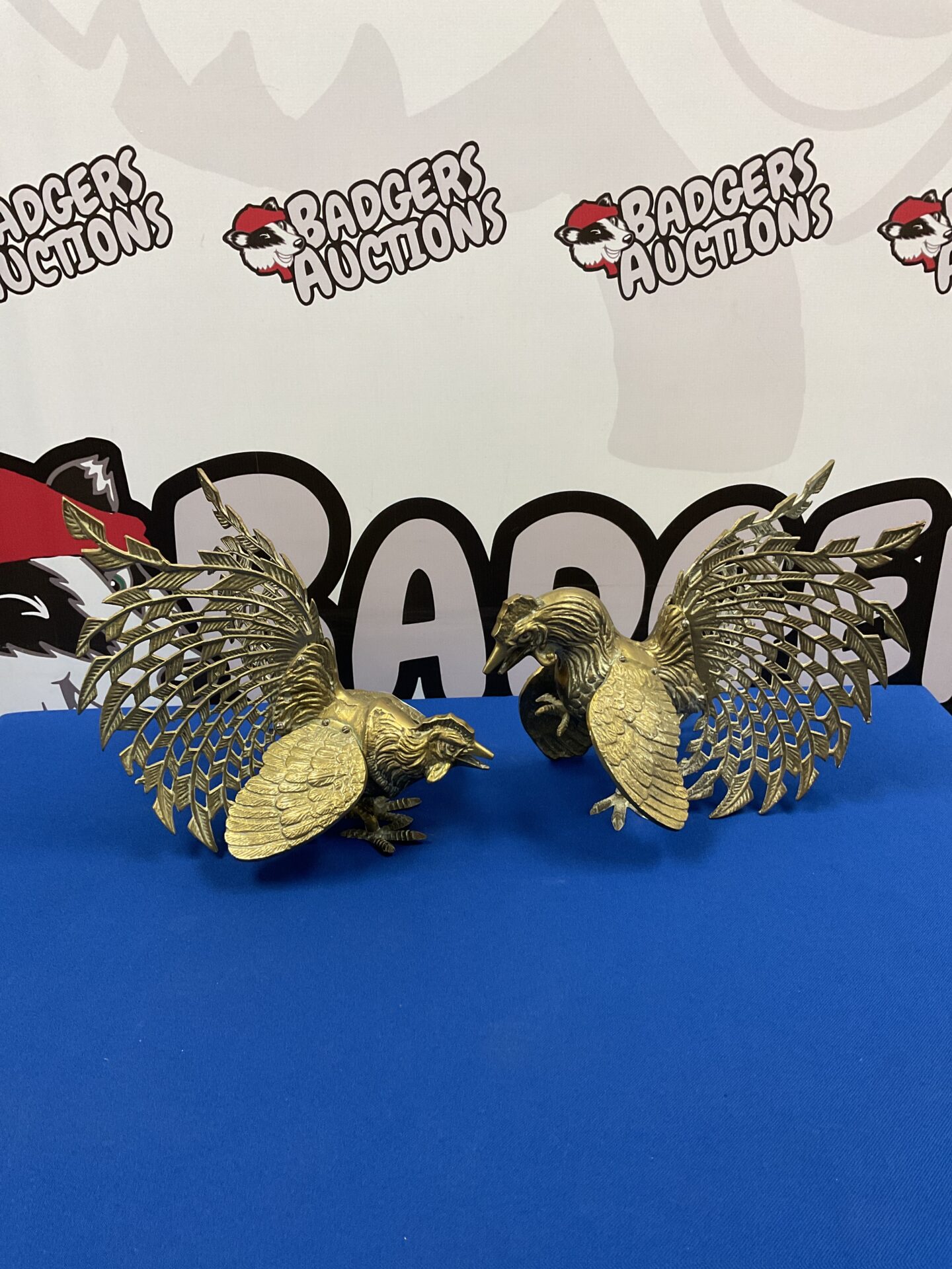 030 Pair of large brass fighting cocks