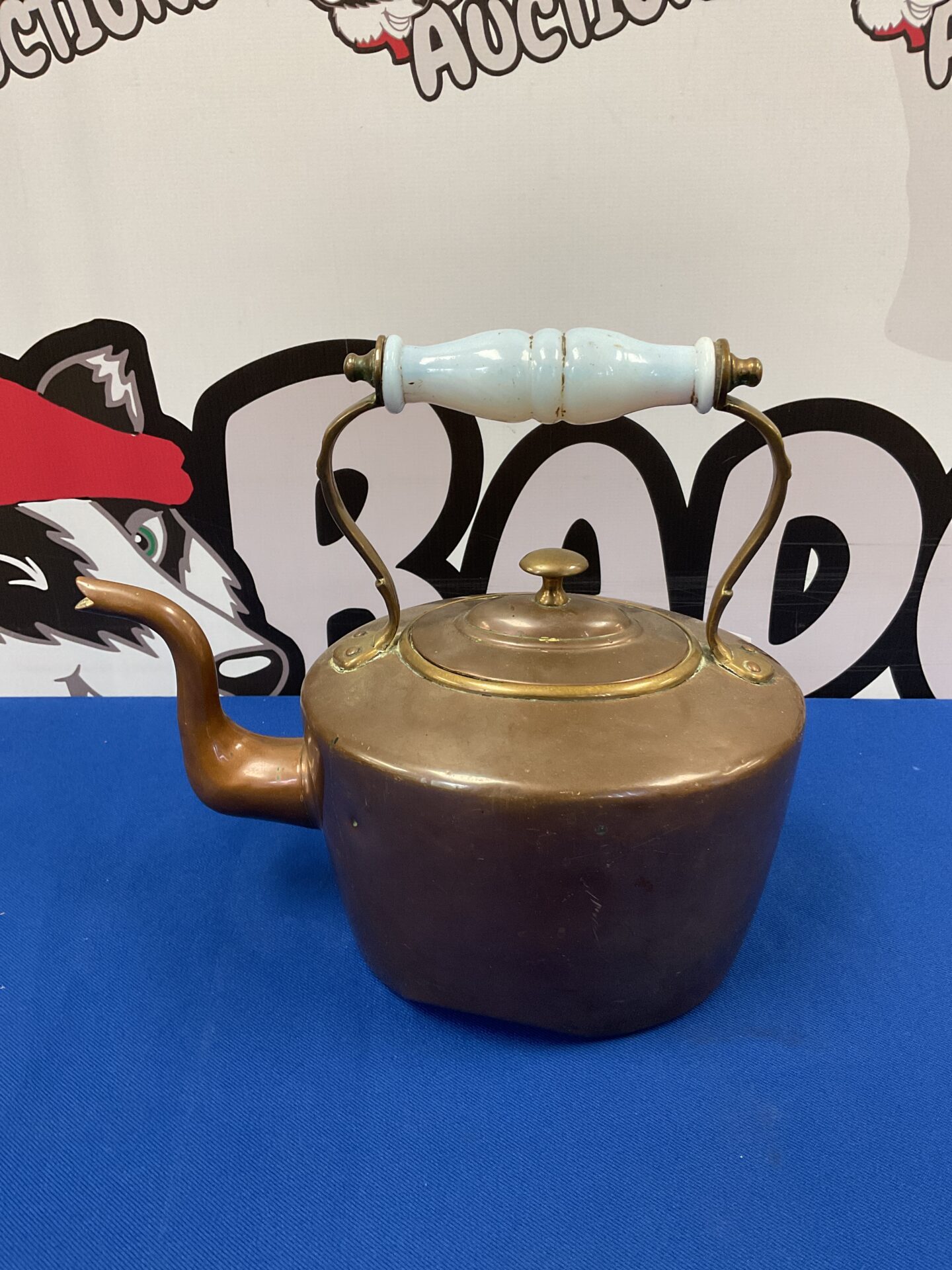 036 Vintage copper kettle with translucent glass handle