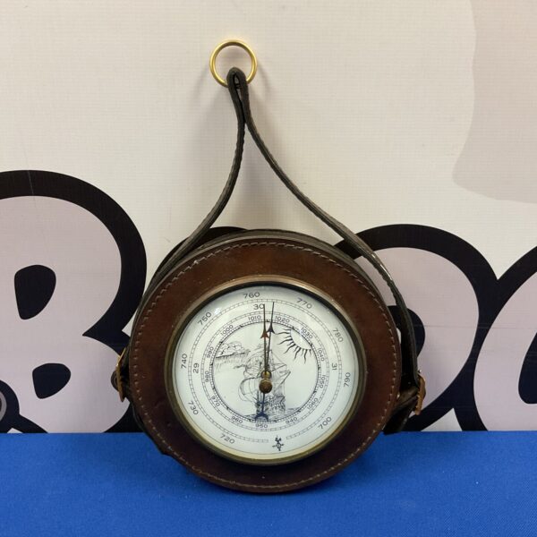 Vintage Fiat leather cased barometer for automotive use.