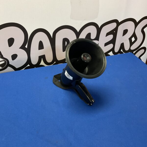 Front view of a vintage handheld megaphone.