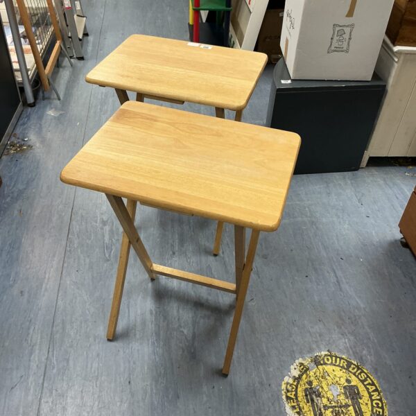 Pair of vintage folding pine tables, rustic style.