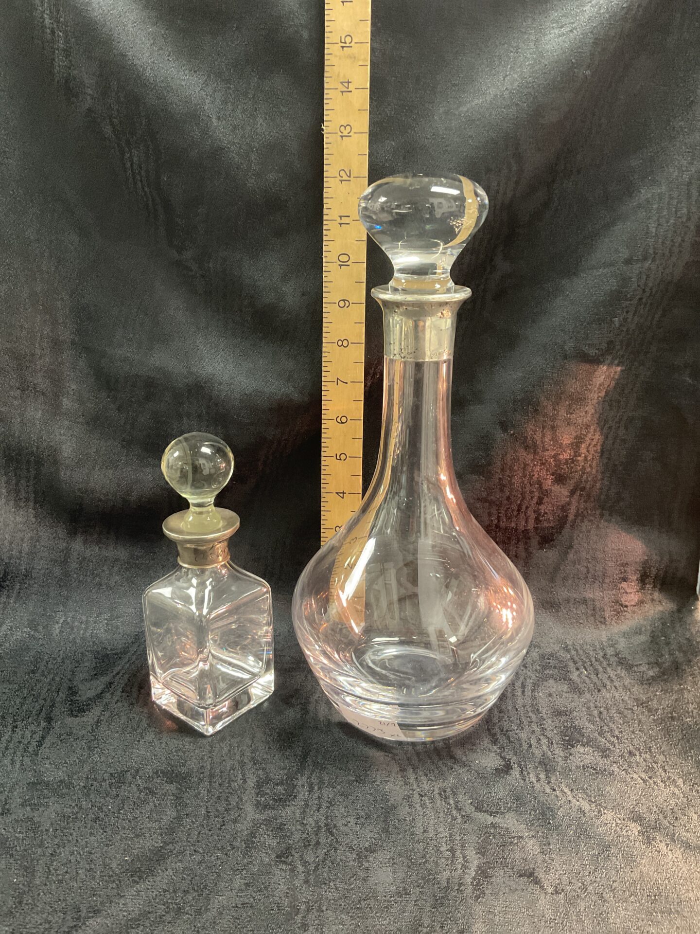 904 silver collarded decanter & silver cuffed bottle