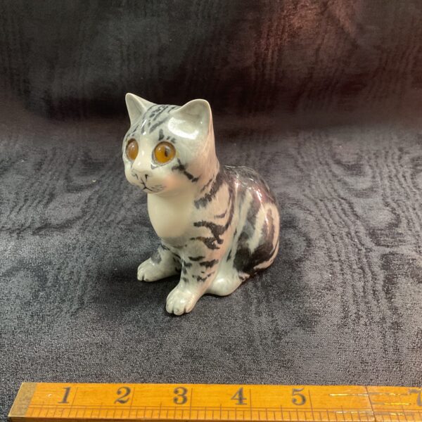 Vintage Winstanley grey tabby kitten figurine, collectible pottery cat.