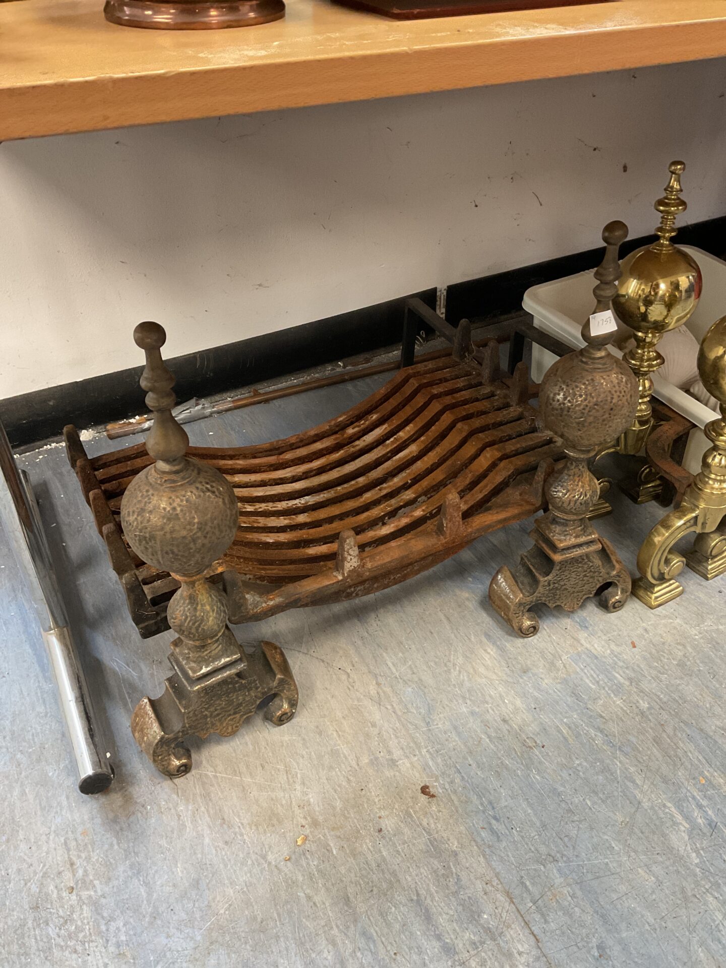 066 Large cast iron fire grate with pair of firedogs