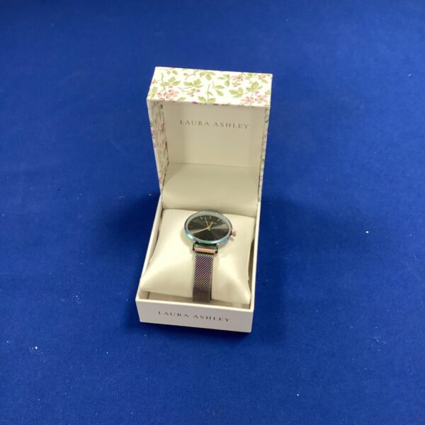 Silver-tone Laura Ashley ladies watch with analogue display.