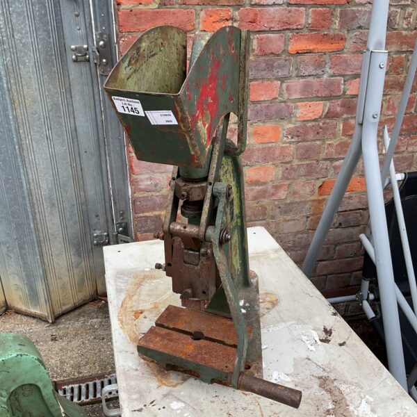 Vintage Stanelco press with lever mechanism, ideal for metalworking.